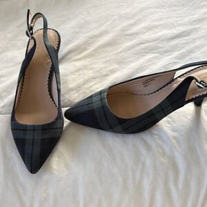 Isaac Mizrahi Black and Green Plaid Heels